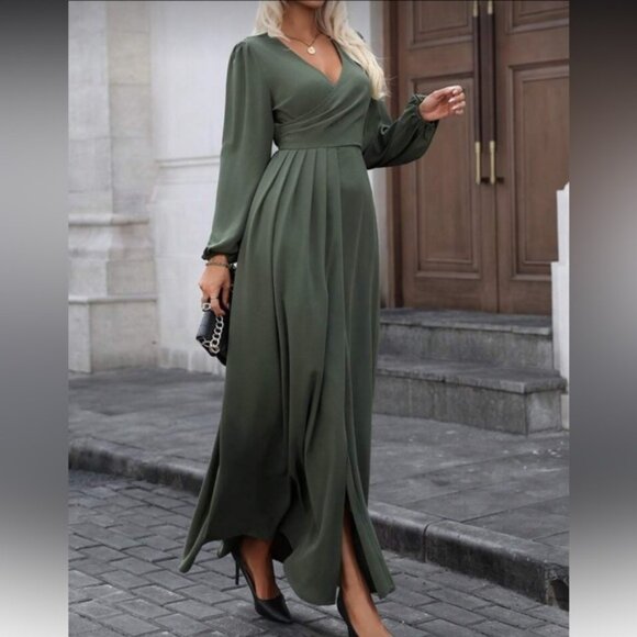 Elegant Olive Green Maxi Dress - Picture 6 of 7